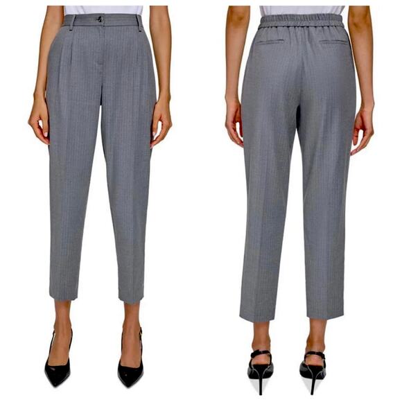 Calvin Klein Gray Pinstripe Straight-Leg High Rise Cropped Trouser Pants 14 NWT - Picture 1 of 14